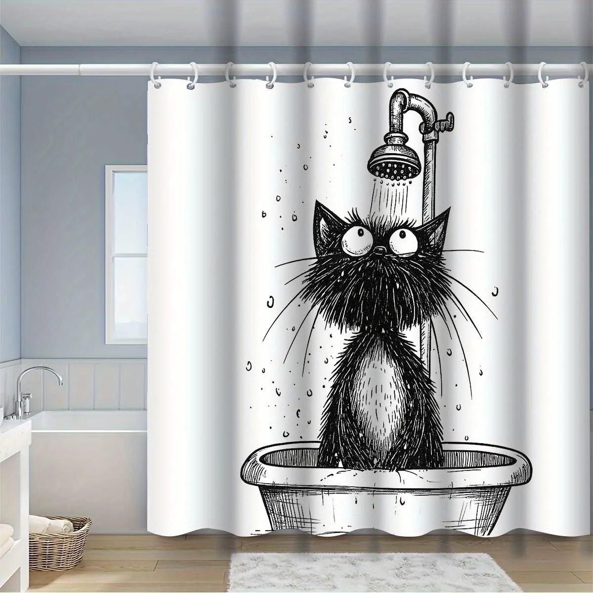 

funny black cat taking shower cartoon shower curtain for bathroom waterproof moisture proof privacy protection artistic style
