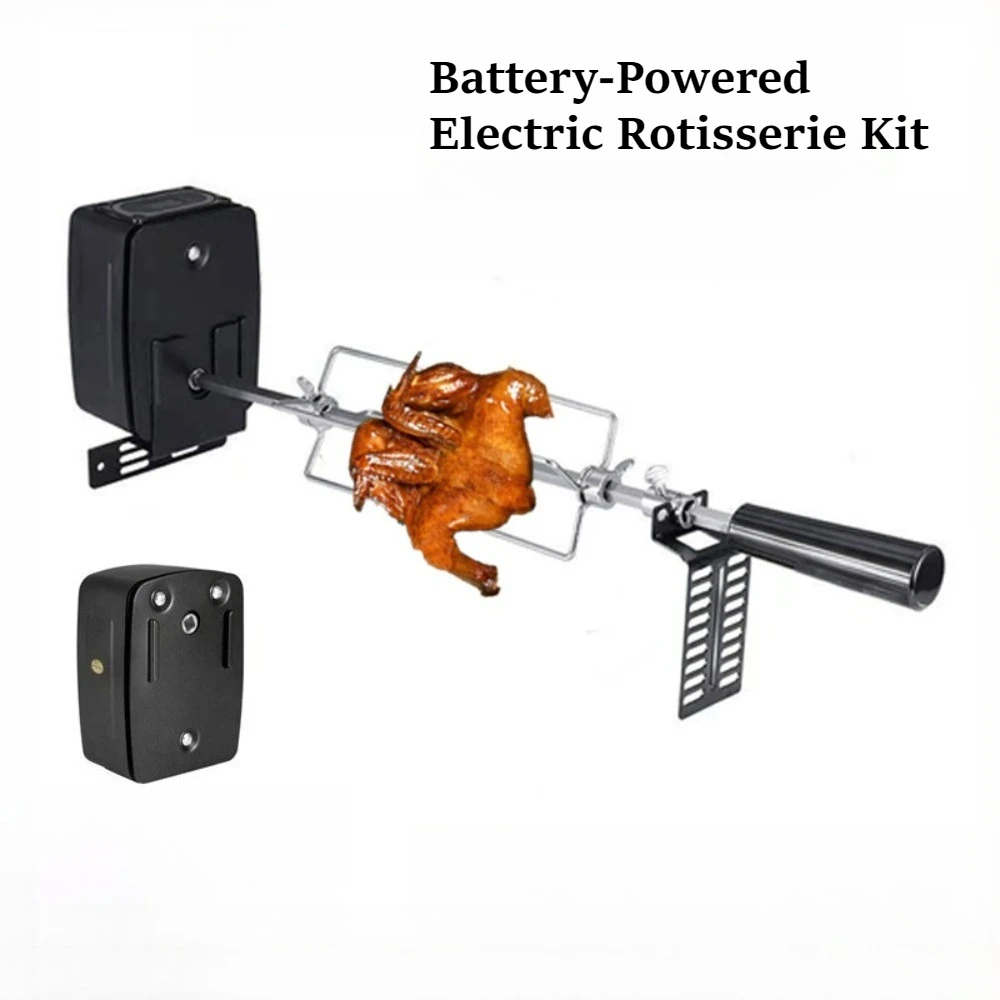 Battery-Powered Electric Rotisserie Kit, BBQ Grill Spit Rod Set with Motor for Chicken, Outdoor Cooking