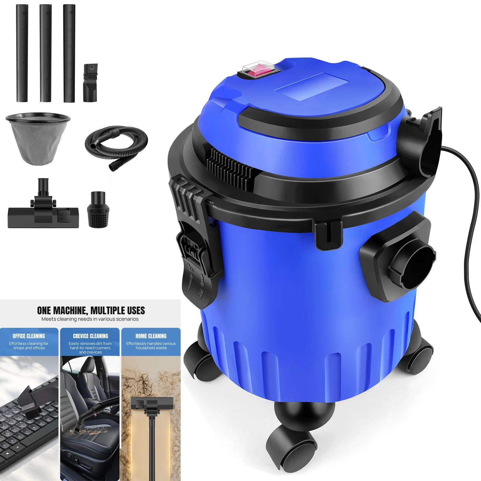 Aspirateurs à cylindre sans sac, aspirateur sec et humide 3 en 1, aspirateur puissant pour sol, tapis et voiture, cartouche de 15l