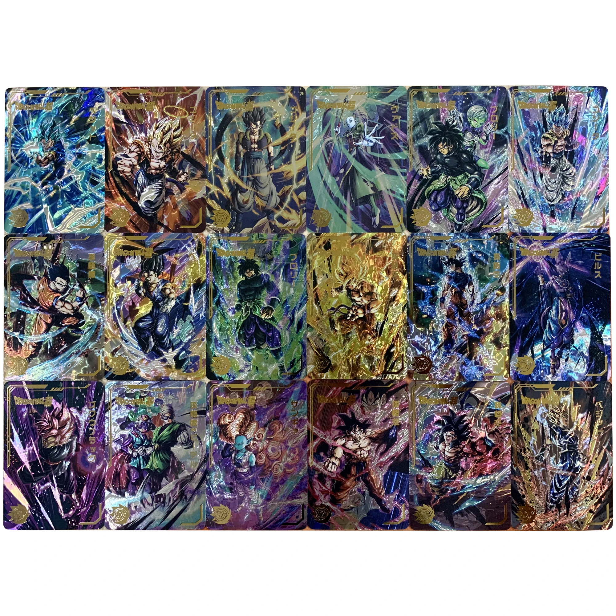 54Pcs/set Dragon Ball Laser Bronzing Flash Cards Super Saiyan Fierce Fighting Goku Gohan Vegeta Anime Collection Cards Gift Toys