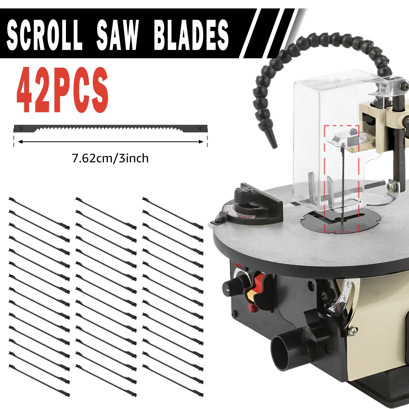 

42PCS 3 Inch Wood Pruning Scroll Saw Blade Set 18TPI SK5 HCS Pin End Scroll Saw Blade for Wood and PVC Pipe Cutting Sharp Teeth