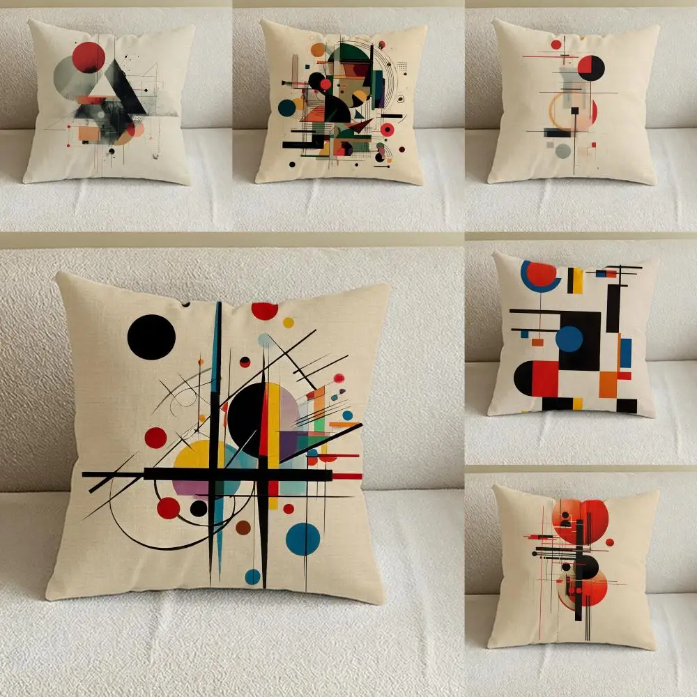 Artwork Bauhaus Abstract Cushion Cover Natural Linen Pillowcase Set, All-in-One Decor for Sofa, Bedroom & Chair