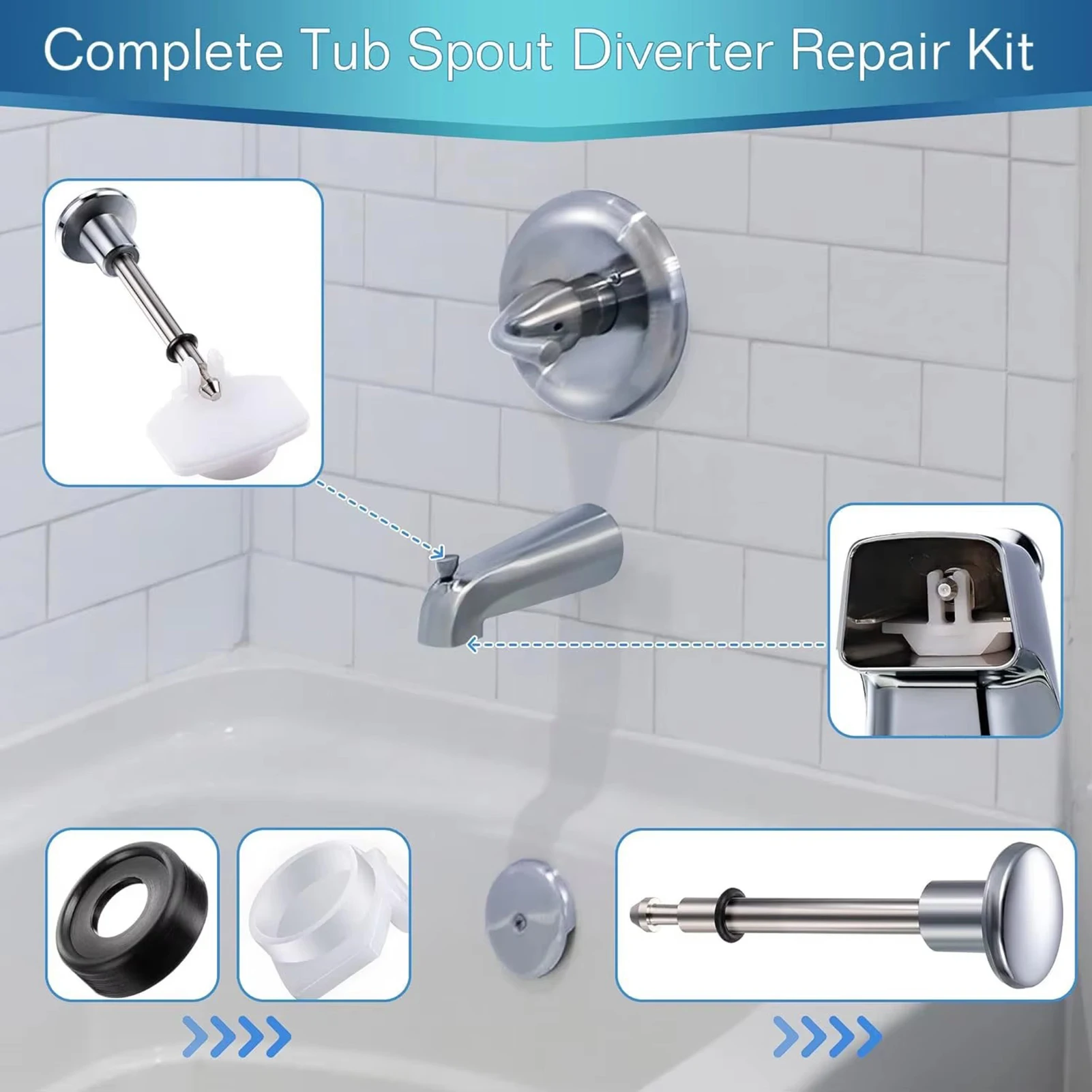 Universal Tub Spout Diverter Repair Kit Include Diverter Valve Stems Faucet Repair Kit for Bath Faucet Shower System