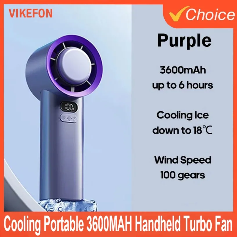 100 Wind Speeds Portable Handheld ICE Cooling Turbo Fan 3600MAH High endurance rechargeable mini fan Suitable hot summer days