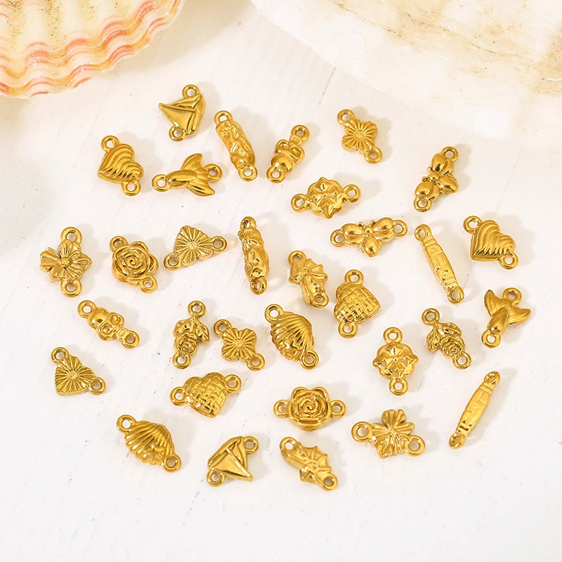 20pcs Stainless Steel Love Heart Flower Skull Bee Pendants for Necklace and Bracelet Jewelry Making Connectors Accessories