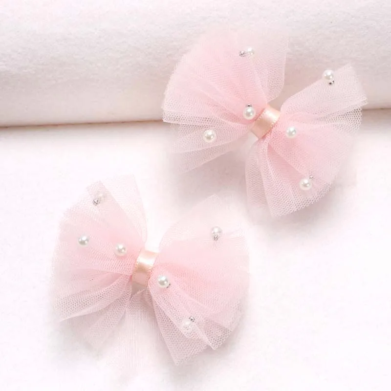 ncmama 2Pcs Chiffon Bow Hairpin Cute Lace Pearl Hair Bows Clip Sweet Girls Side Clip Barrettes Headwear Korean Hair Accessories