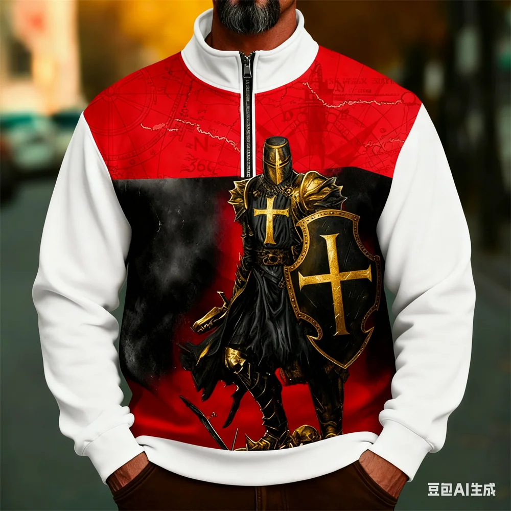 الرجال الوقوف طوق بلوزات الشتاء ثلاثية الأبعاد فارس نمط هوديي للرجل الرياضة الرمز البريدي هوديي جديد في هوديس وبلوزات القمم #2