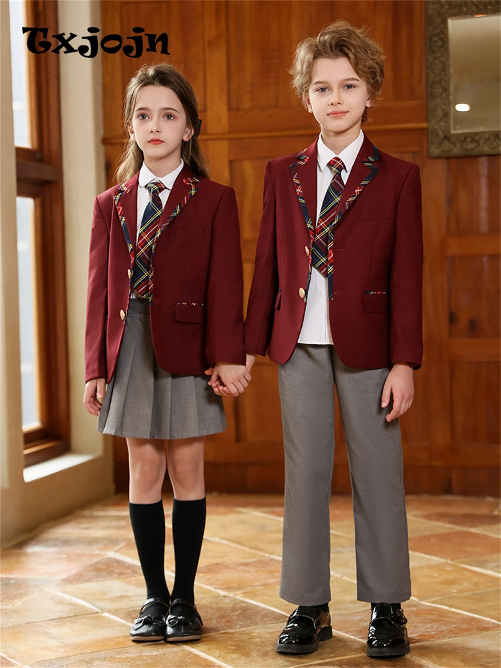 Txjojn Burgundy Exquisite School Uniform 4 Pieces For Girls And Boys Daily Life Comfortable Kids Performance Suit Set On Sale