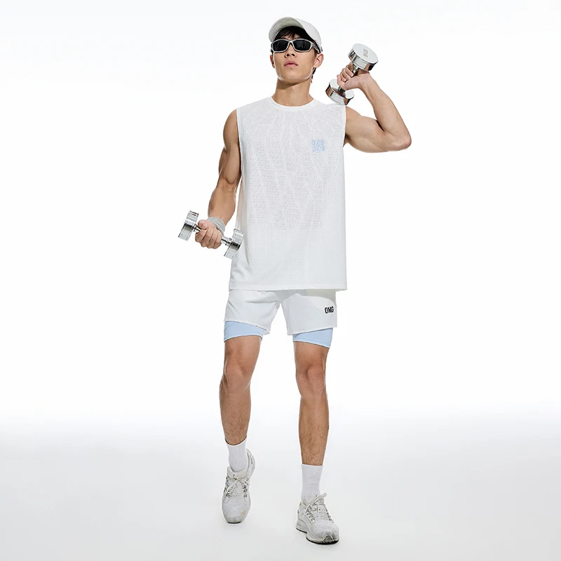 DROZENO-Loose Sports Vest with Printed Mesh, Fitness Training Clothes, Running Clothes