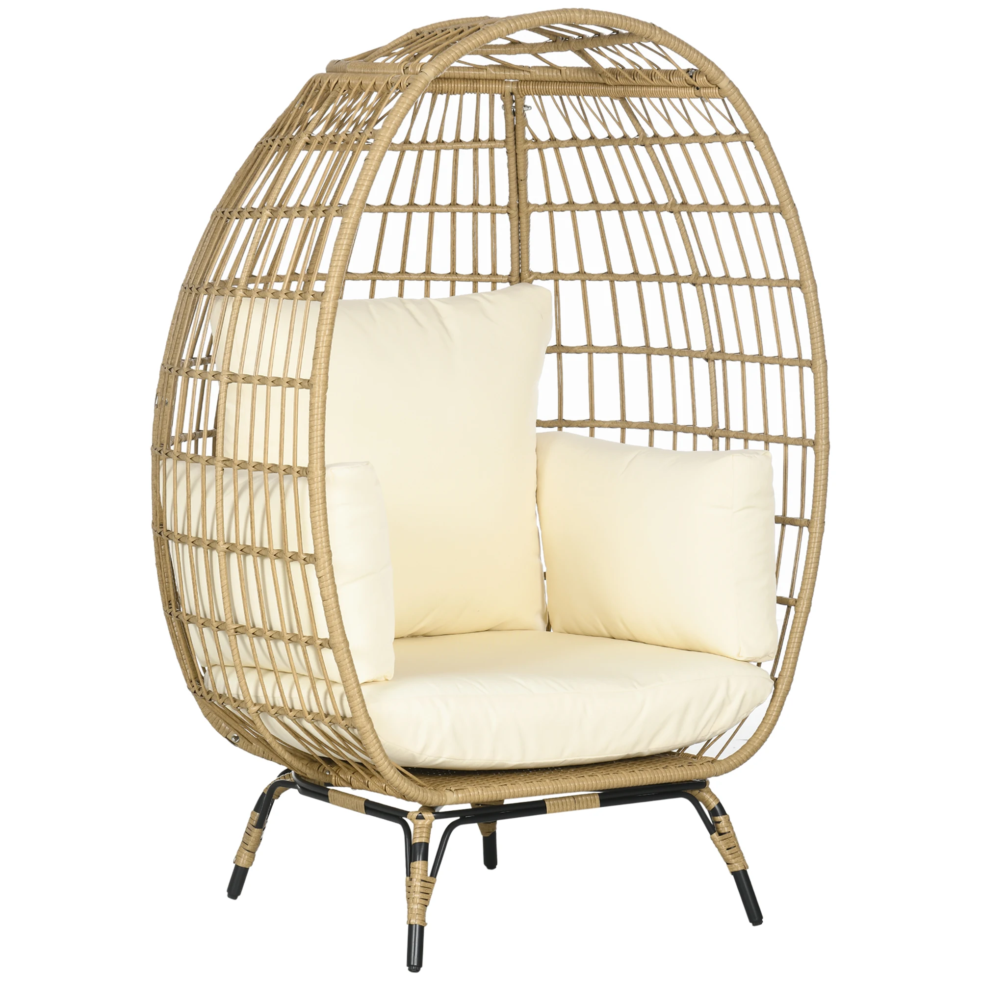 Fauteuil en rotin avec design en forme de panier et assise rembourrée ; convient aux jardins surélevés sur balcons ou...