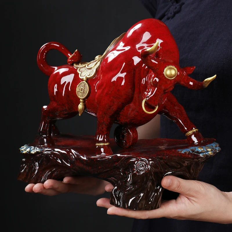 

0024 Ceramic Creative Handmade Cow Ornaments Living Room Decorative Crafts Desktop Decoration Birthday Firing Ceramics