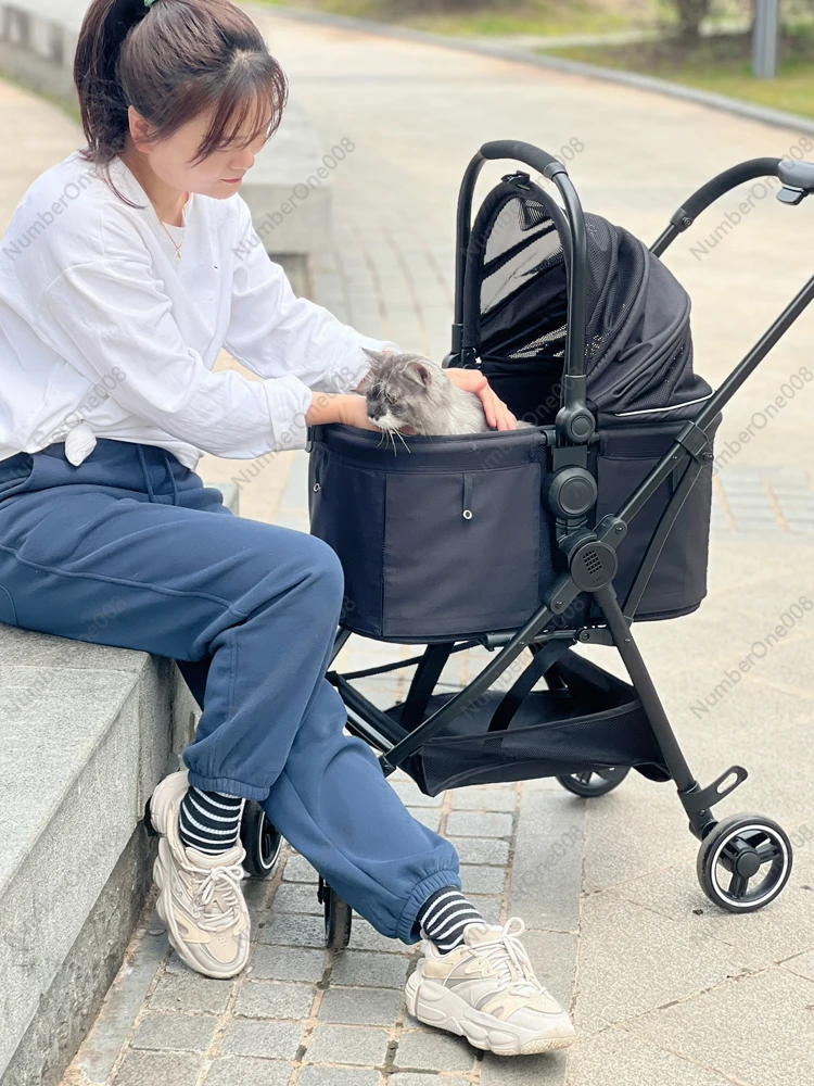 

PetStroller Lightweight Folding Small and Medium Sized Dog Elderly Dog out Stroller Dog Walking Artifact Shock-Absorbing Cat Car