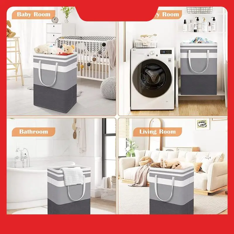 3PCS Collapsible Laundry Basket Waterproof Basket Freestanding Laundry Hamper With Extended Handles For Clothes Toys 75L