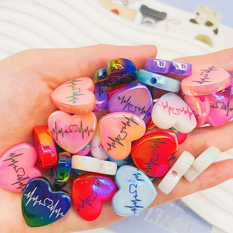 

200PCS 18MM Heart Beat Love/Heart Shaped Beaded DIY Mobile Phone Chain Accessory Pen Decorative Beads Handicraft Decoration