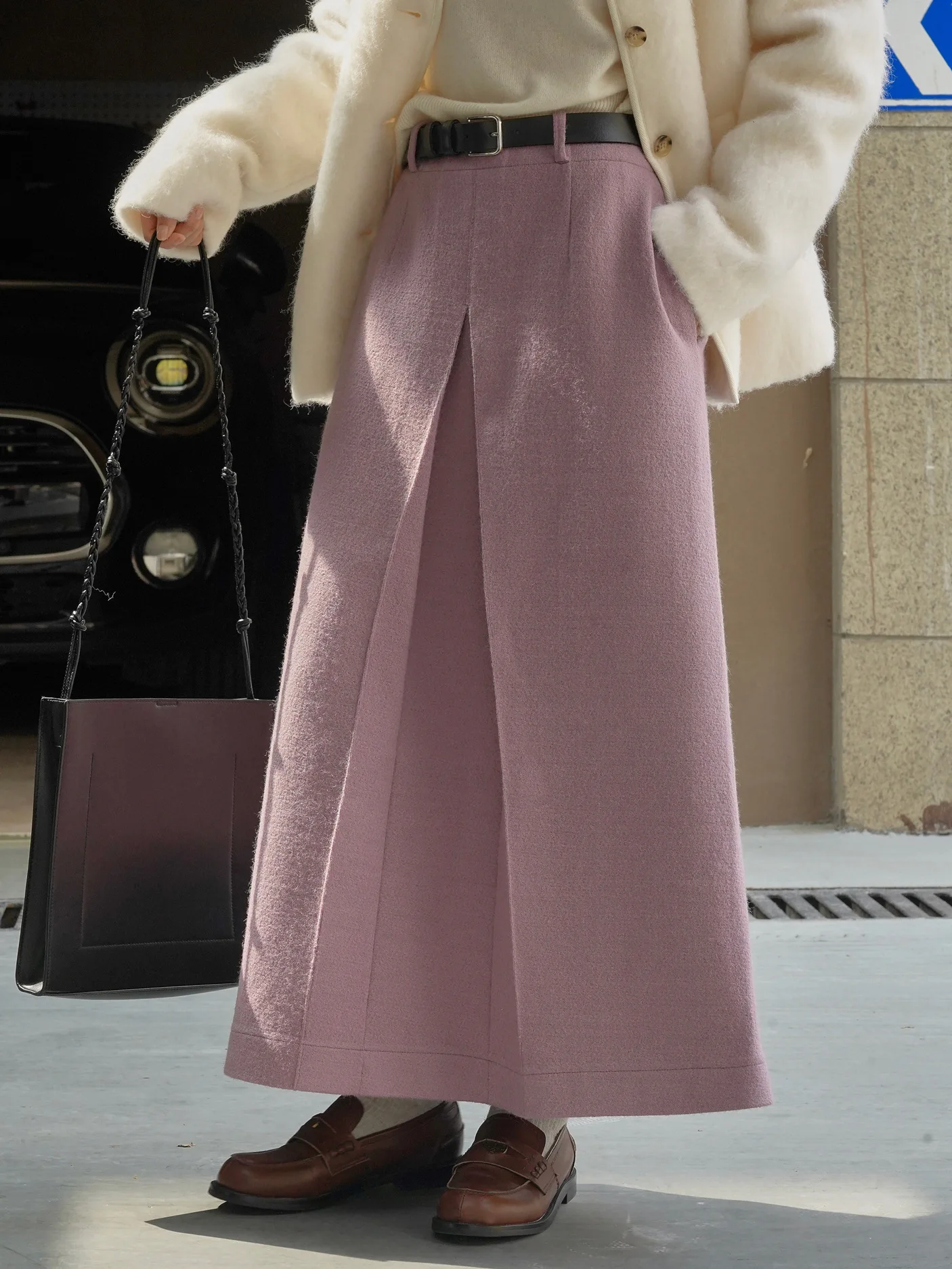 Autumn and winter women\'s casual solid color high waisted loose fitting skirt