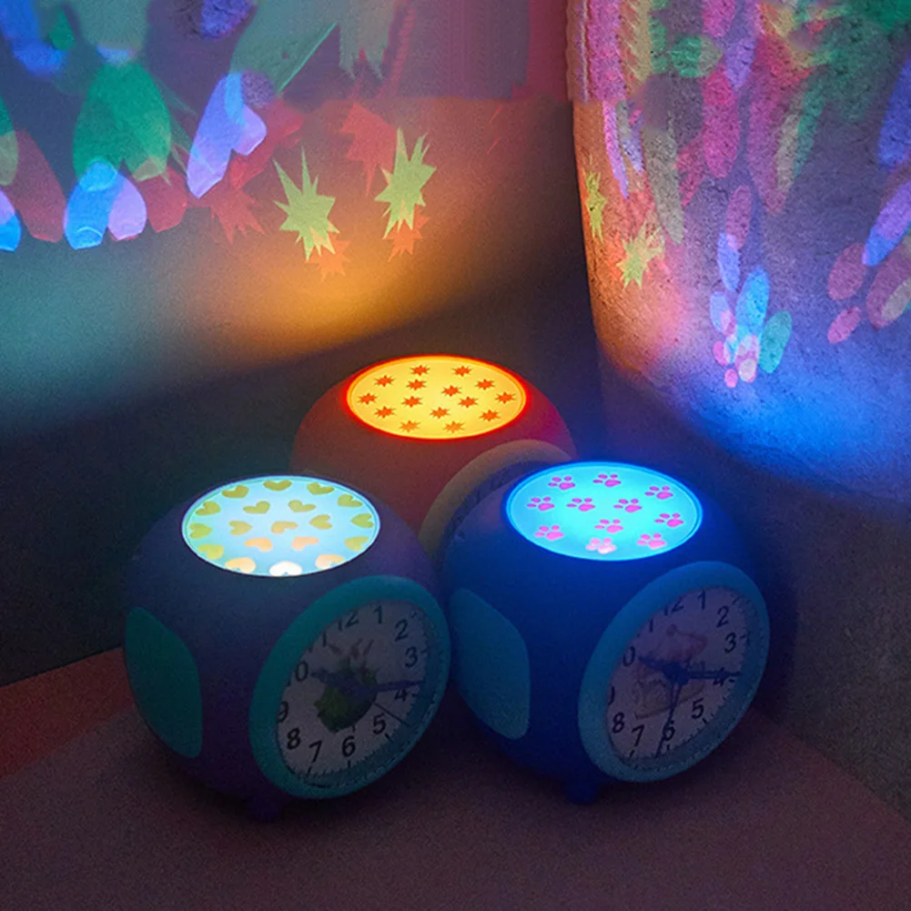 New Kids Romantic Starry Night Projection Pointer Silent Alarm Clock Colorful Music Natural Sound Clock