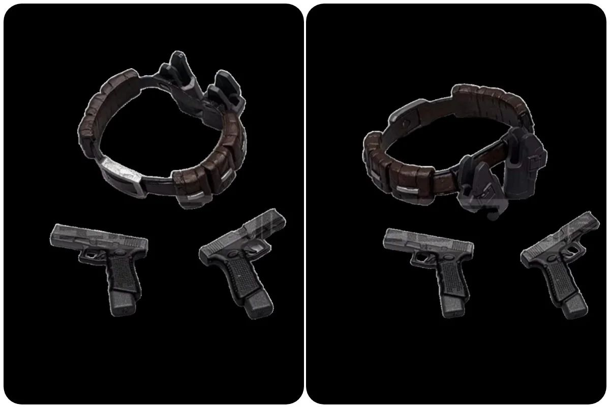 Bigaddict TARGET 001 Cinturón negro para hombre con 2 armas secundarias, accesorios de juguete para figuras de muñecas de 6 pulgadas, colección DIY 1/12