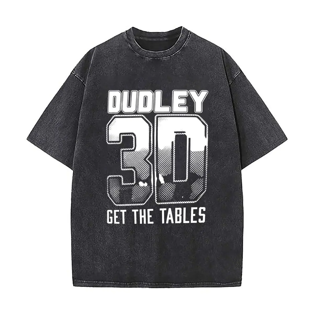 Camiseta de Manga Corta de Algodón Lavado con Estilo Retro y Tipografía 3D de Dudley, Estilo Vintage y Desgastado, Ropa Urbana