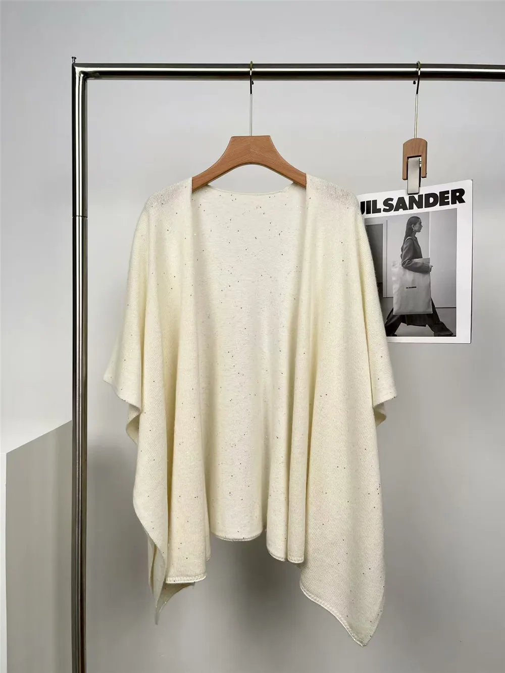 

25 Autumn/Winter New Heavy Industry Sequin 100% Cashmere Shawl Outer Cloak Coat Women