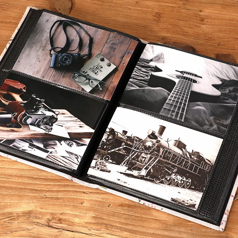 6-inch 200 Pockets Linen Fabric Cover Photo Album Lacing Creative Picture Storage Scrapbooking Album 4R Kids Family Memory Album