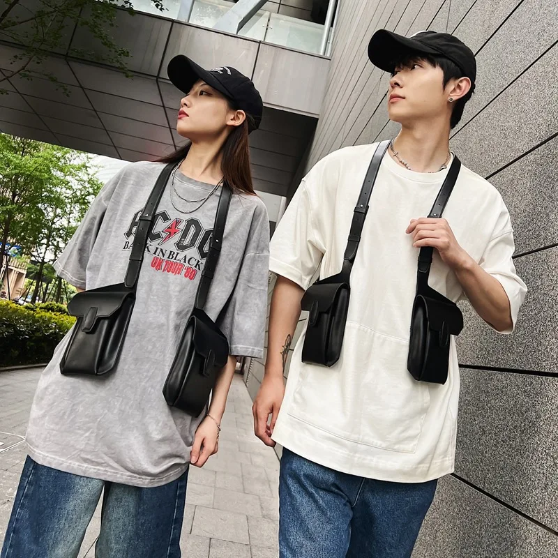 Hip-hop Streetwear Men Chest Rig Bags Multi-function Storage Outdoors Vest Backpacks Casual Trend Unisex PU Leather Chest Packs