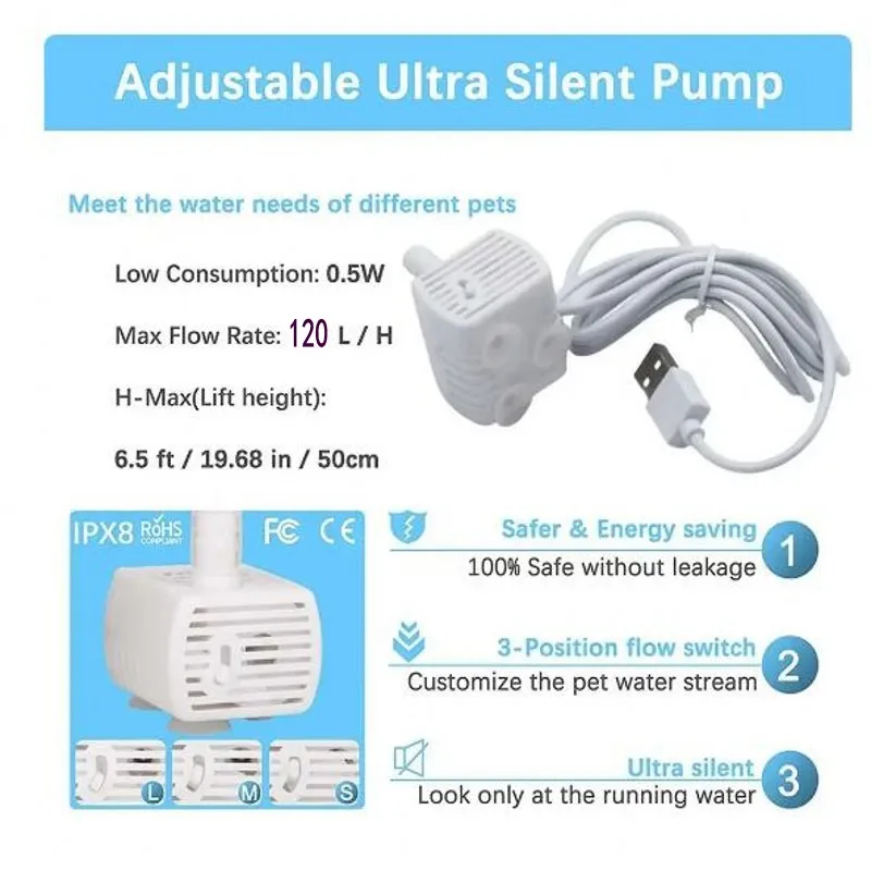 Pet Cat Water Pump Fountain Anti-dry Burning Motor Replacement for Cat Flowers Drinking Bowl Water Dispenser Pet Products gallery 4