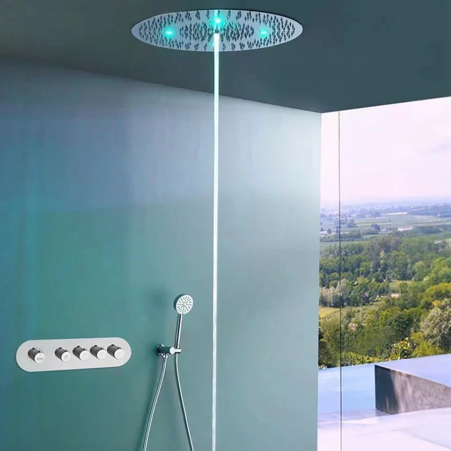 

Round ceiling wall mount concealed bathroom shower mixer set hot cold smart rain led shower head