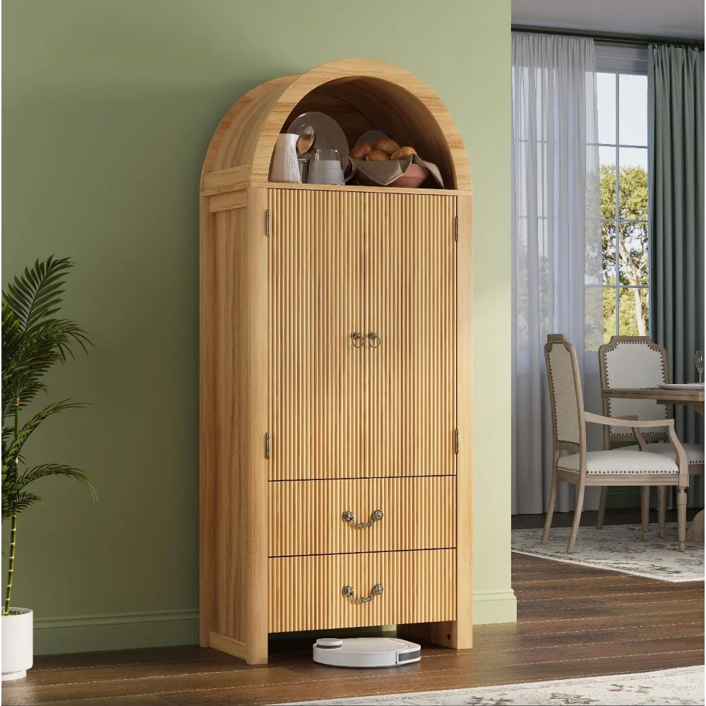 Geriffelter gewölbter Schrank mit Türen, Speisekammer-Aufbewahrungsschrank aus Holz mit großen Schubladen, modernes, vielseitiges Bücherregal, individuell