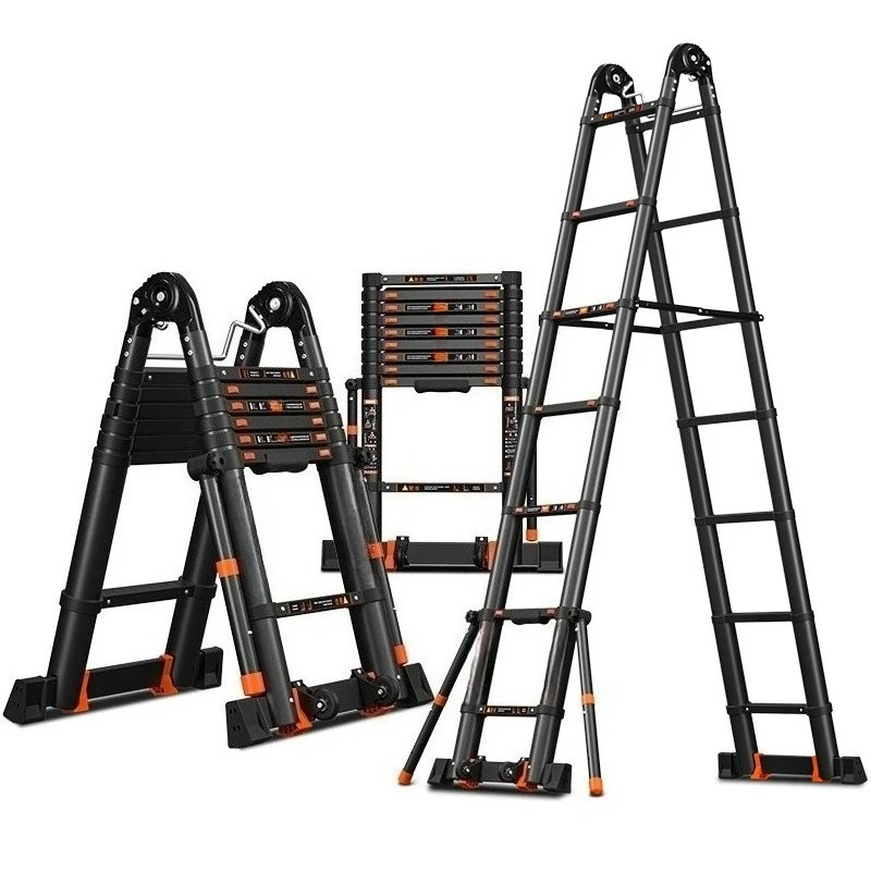 Multifunctional engineering lifting herringbone ladder, portable aluminum alloy thickened folding telescopic ladder
