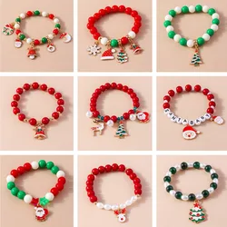 Fashion Handmade Beads Bracelet Christmas Tree Bell Deer Pendant Bracelet for Women Girl Friendship Party Holiday Jewelry Gifts