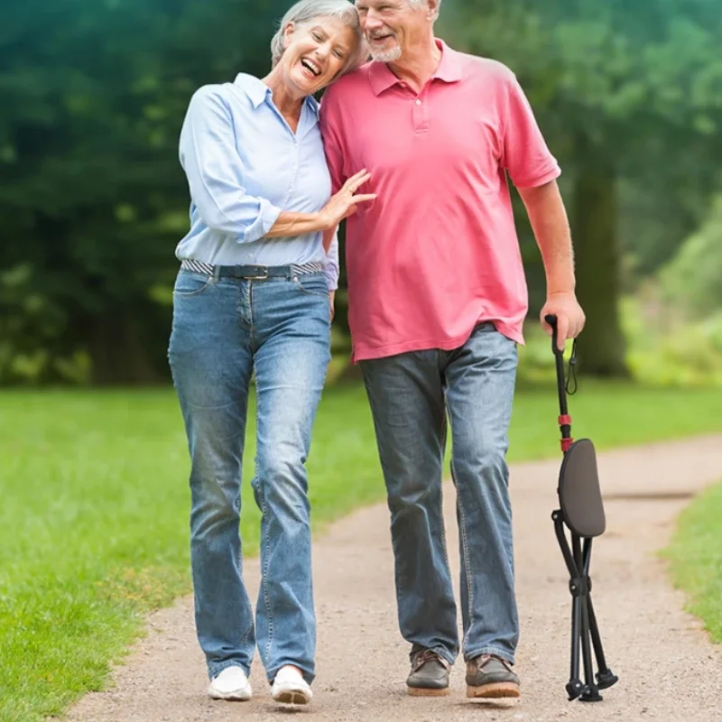 Four-legged Crutch Chair in The Elderly Cane Stool Can Sit Light Dual-purpose Folding Walking Stick Portable Non-slip Walkers