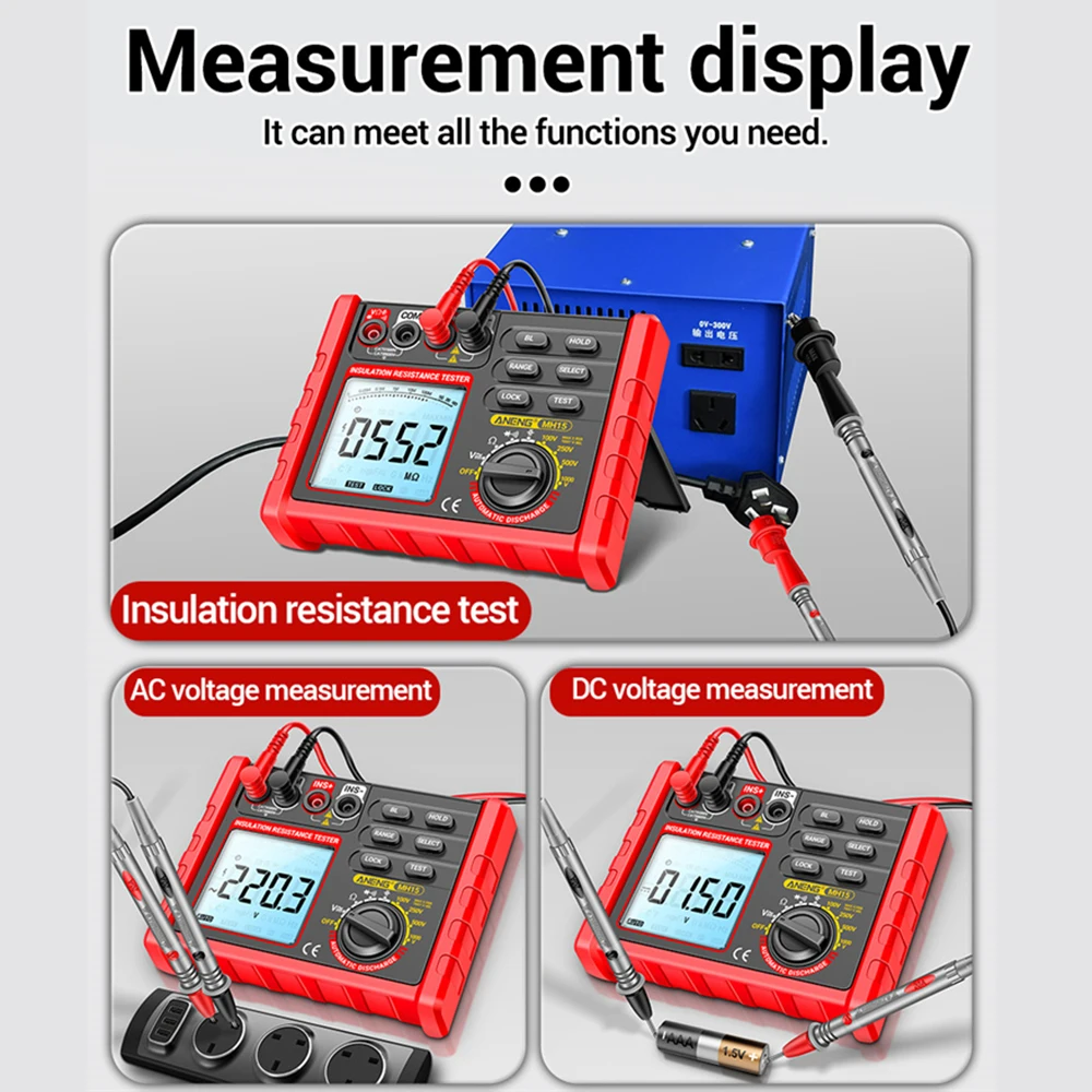 MH15 Insulation Resistance Test Digital Meter Multimeter Automatic Discharge AC/DC Voltage Capacitance LCD Megohmmeter Tester
