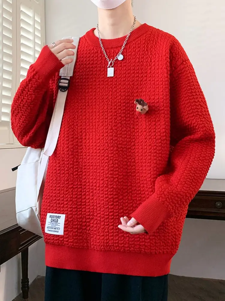 

Red Cisas Knitwear Men's Sle Spring Autumn New Trend Lazy Sle Knitted Sweater Top Men's Faion Woolen irt