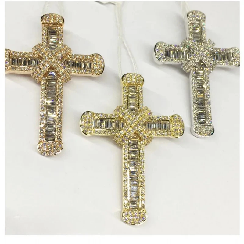 Luxury Long Cross Pendant Lab Diamond 925 Sterling silver Chain Cross Pendant Necklace for Women Men Vintage Party jewelry