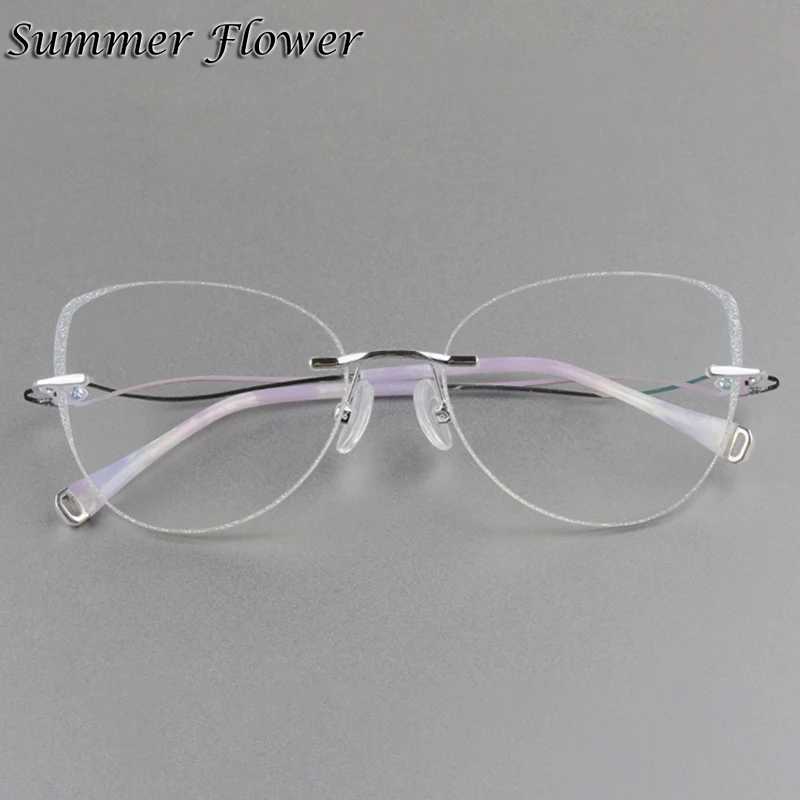 

Women Rimless Eyeglasses Titanium Butterfly Design Light Elegant Prescription Glasses Lady Cat Eye Optical Frameless Gafas