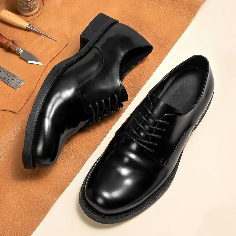 

Retro Mens Genuine Leather Dress Shoes 2026 Autumn New Round Toe Handmade Quality Breathable Fashion Wedding Party Shoes Man