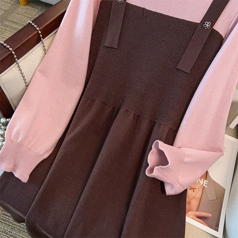 155 كجم حجم كبير المرأة التمثال 160 الخريف الشتاء طويلة س الرقبة طويلة الأكمام سترة فستان 4XL 5XL 6XL 7XL 8XL 9XL #3