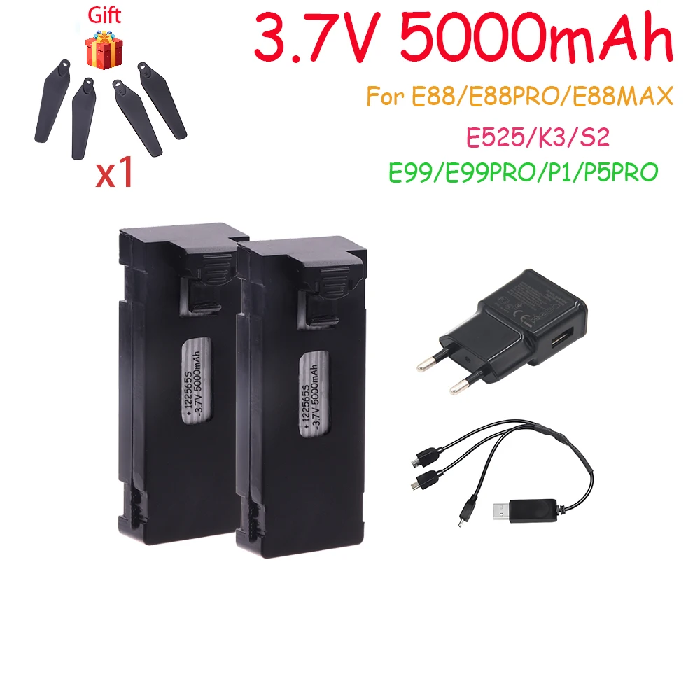 RCドローン用充電式リチウムイオンバッテリーと充電器,クワッドコプター部品,3.7v,5000mah,e88,e88pro,e99,s2,p1,k3,p10,a13,s98,e525