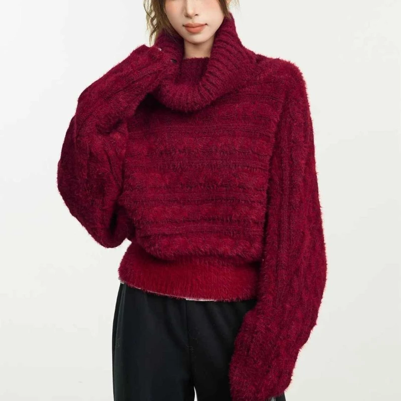 

2025 Autumn and Winter Fashion Series New Women's Elegant Knitted One Shoulder Warm Long Sleeve Thick Wool Hoodie Jumper