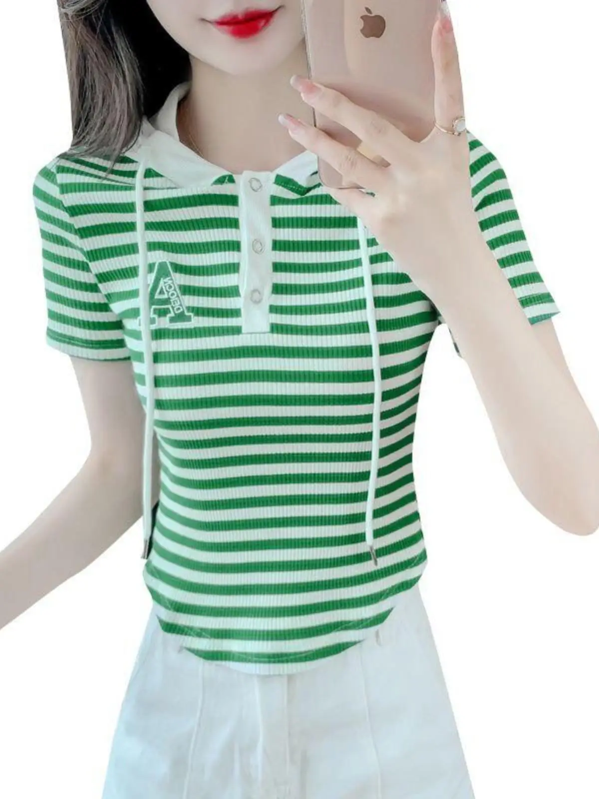 

Unique Striped Hoodie T-irt ort Sve Women's Faionable Age-defng Spring 2025 New Arrival Ele Casual Top