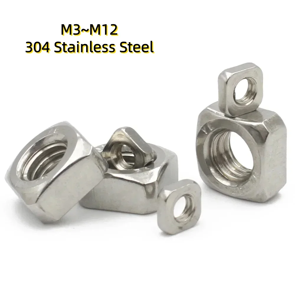 1-50pcs M3~M12 304 Stainless Steel Square Nuts Screw Bolt Fastener Accessories for Hardware