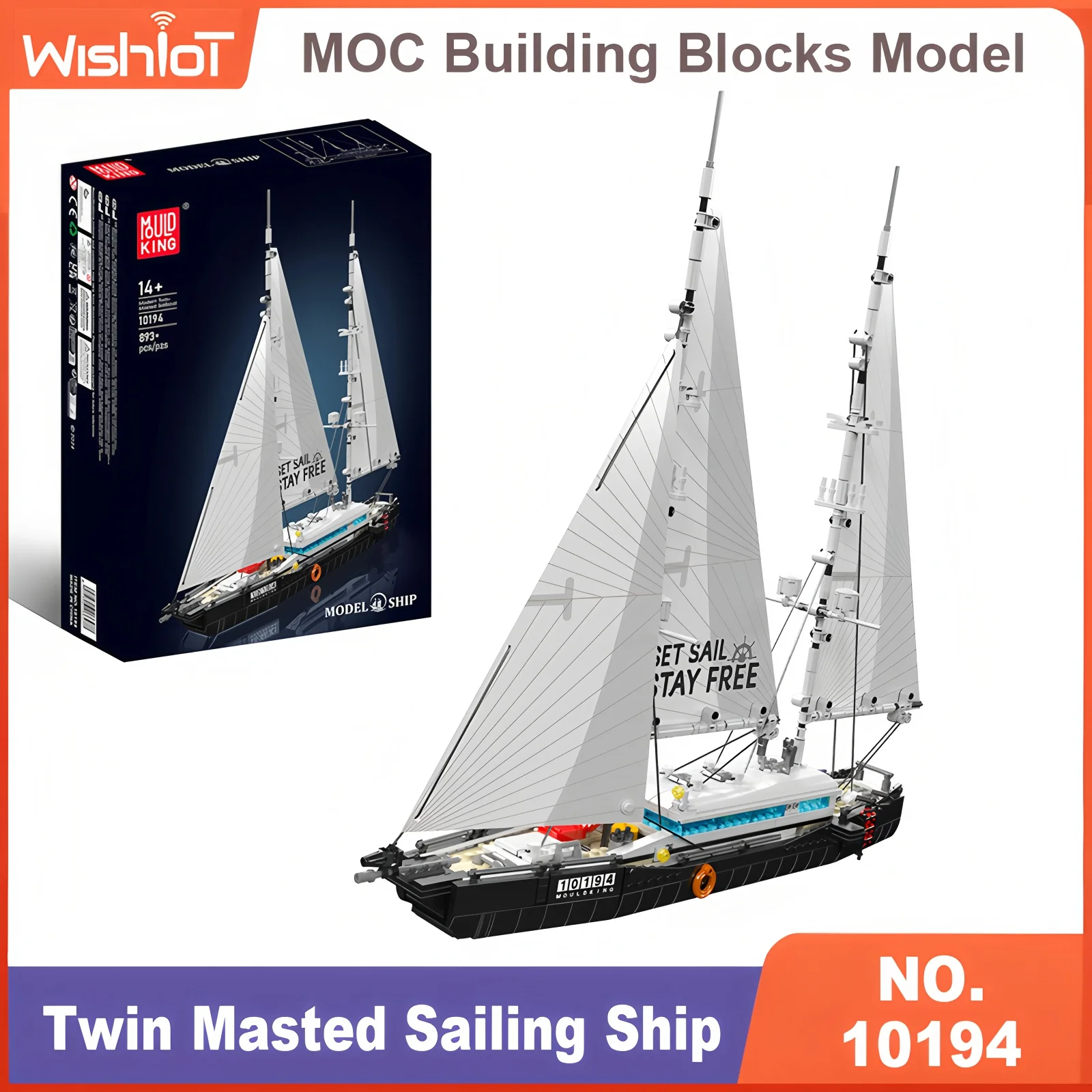 MOC 10194 نموذج سفينة شراعية ثنائية الصب 893 قطعة مجموعة مكعبات البناء الإبداعية هدية مثالية لعيد الميلاد/عيد الميلاد للأطفال والكبار #2