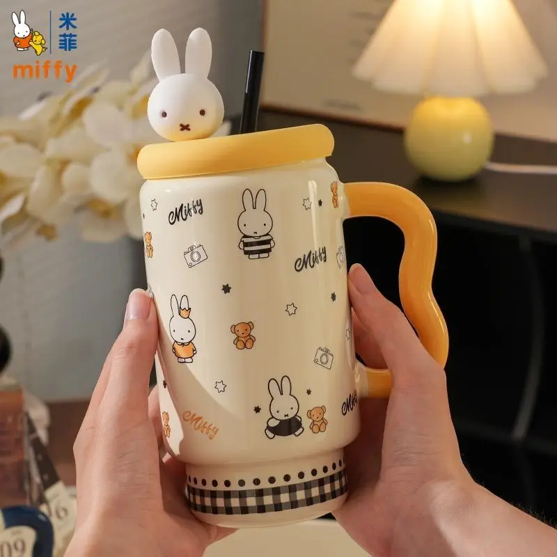 ميفي كوب سيراميك لطيف أنيمي الكرتون الإبداعية بسيطة سعة كبيرة القش Kawaii المحمولة فنجان القهوة هدية عيد