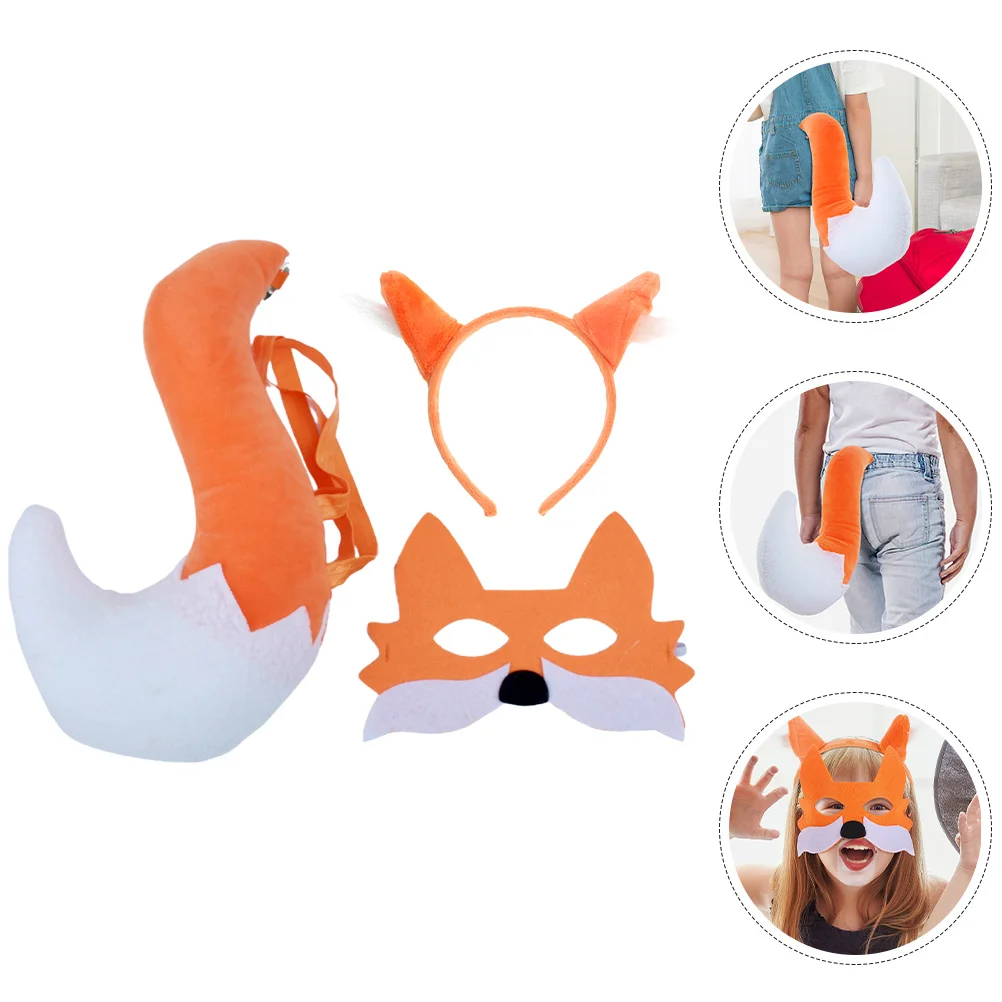 1Set Fox Cosplay Costume Tail Headband Mask Party Festival Animal Costume Props Fox Ears Headband Decorative Mask