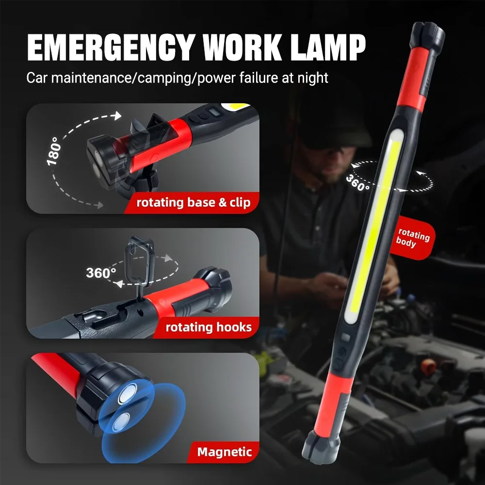 Rechargeable Underhood LED Work Light Magnetic Base 360° Adjustable With Hooks High Brightness For Car Repair Auto Garage