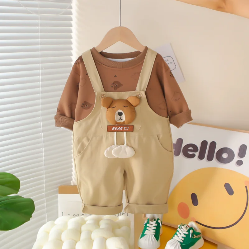 

New Spring Autumn Baby Girls Clothes Children Boys Cartoon Long Sleeved T-Shirt Overalls 2Pcs/Sets Toddler Clothing Kids Outfits