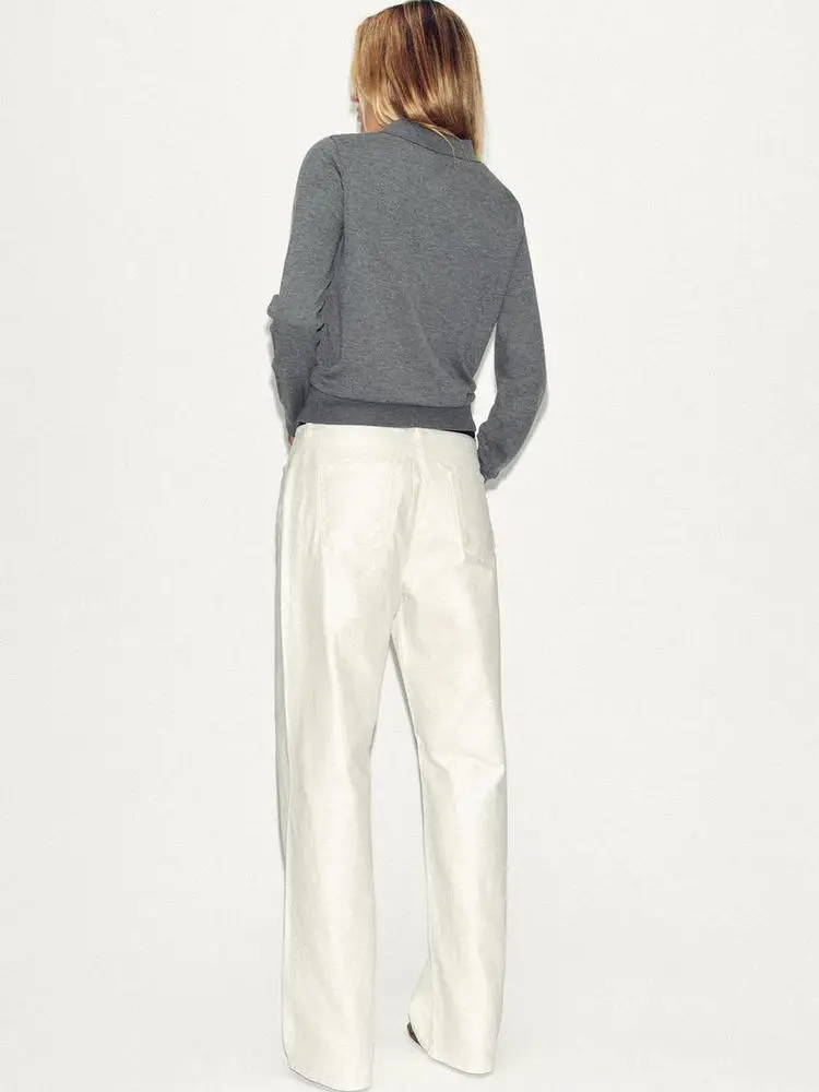 เสื้อสเวตเตอร์ถักไหมพรมสีพื้นเรียบง่าย สไตล์แฟชั่น ฤดูใบไม้ผลิ 2026 สำหรับผู้หญิง ทรงเข้ารูป แขนยาว สไตล์ลำลอง