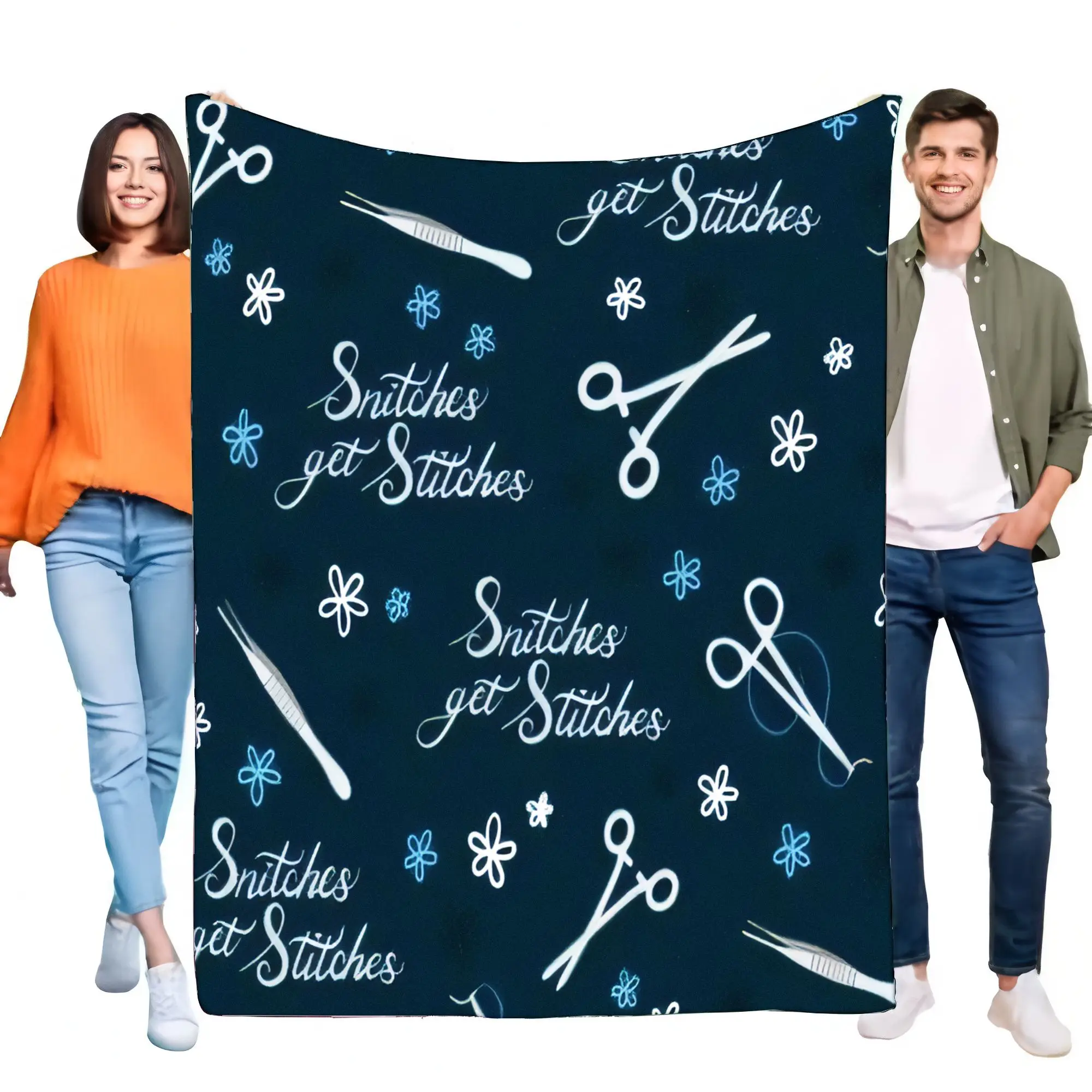 Snitches Get Stitches Manta suave y acogedora con diseño de tijeras, perfecta para decoración del hogar, regalo de cumpleaños para amantes de los manualidades y coser