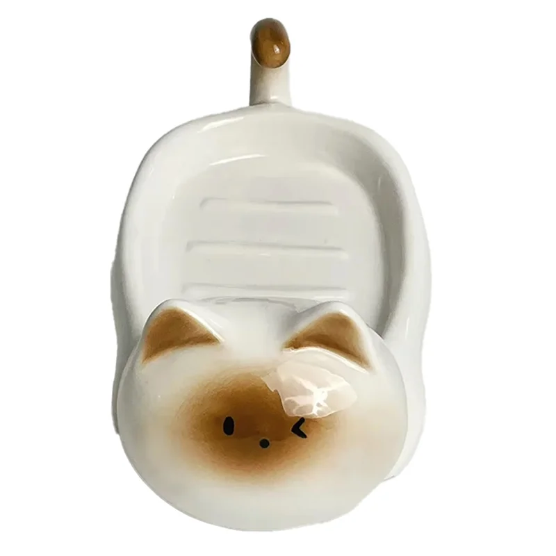 

FAST-сиамская мыльница с изображением кота, милый мультяшный дизайн, без перфорации, маленькая художественная сливная тарелка для домашнего использования