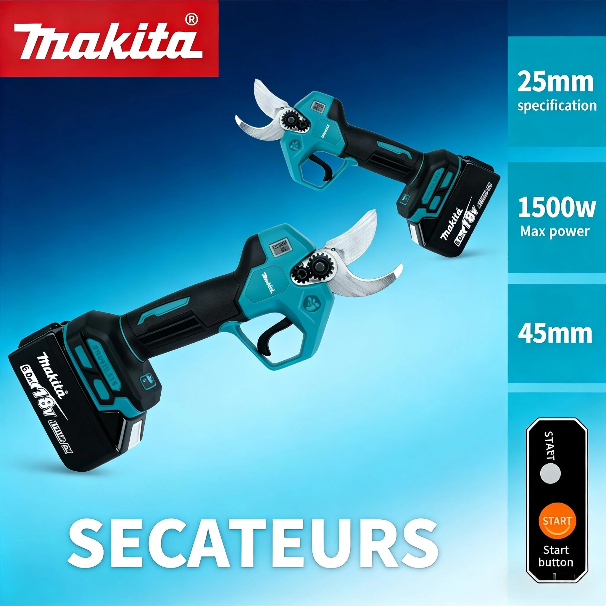 ماكيتا 18 فولت مقصات التقليم الكهربائية اللاسلكية بدون فرش 45 مللي متر فرع القاطع 1500 واط عالية الطاقة حديقة شجرة مقصات بطارية ليثيوم أيون